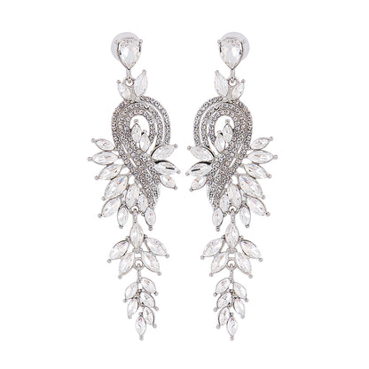 Glam Leaf Water Droplets Alloy Inlay Rhinestones Glass Stone Women's Drop Earrings