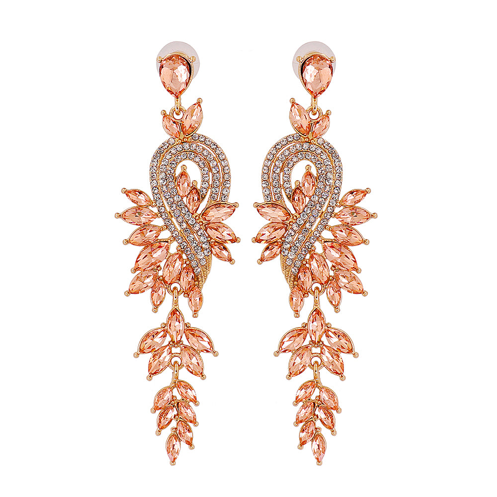 Glam Leaf Water Droplets Alloy Inlay Rhinestones Glass Stone Women's Drop Earrings