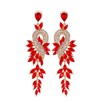 Glam Leaf Water Droplets Alloy Inlay Rhinestones Glass Stone Women's Drop Earrings