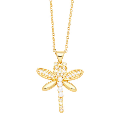 Simple Style Dragonfly Key Copper Zircon Necklace