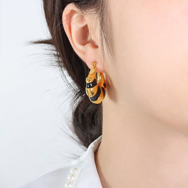 1 Pair Simple Style Classic Style Color Block Titanium Steel Enamel Plating 18k Gold Plated Earrings