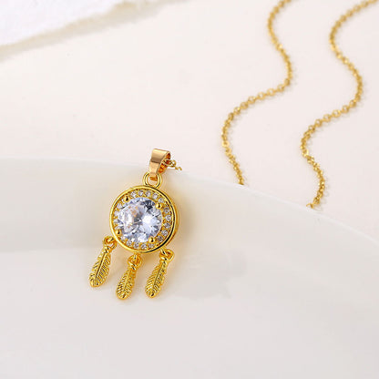 Elegant Dreamcatcher Stainless Steel Plating Inlay Zircon 18k Gold Plated Gold Plated Pendant Necklace