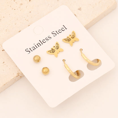 1 Set Commute Star Heart Shape Plating Stainless Steel Gold Plated Earrings Ear Studs