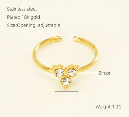 Simple Style Heart Shape Knot Flower Stainless Steel Inlay Rhinestones 18k Gold Plated Open Ring