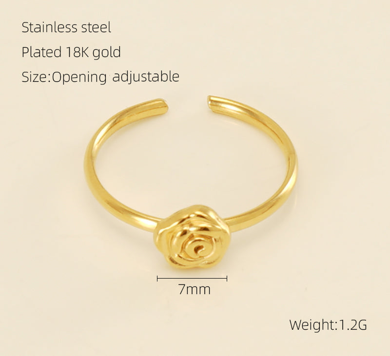 Simple Style Heart Shape Knot Flower Stainless Steel Inlay Rhinestones 18k Gold Plated Open Ring