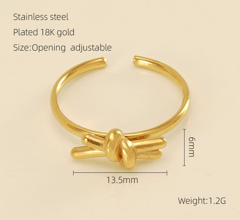 Simple Style Heart Shape Knot Flower Stainless Steel Inlay Rhinestones 18k Gold Plated Open Ring