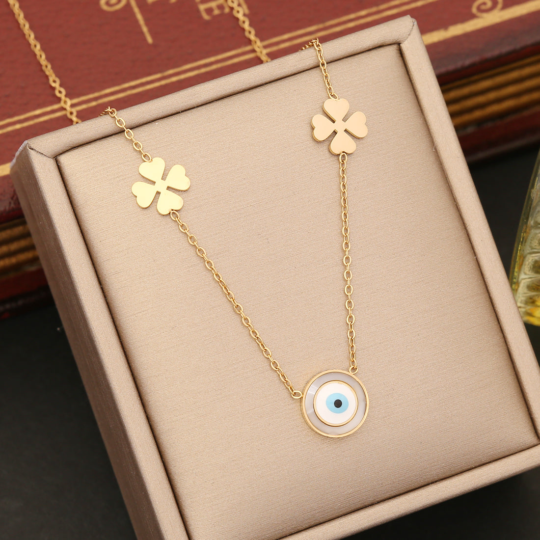 Ig Style Four Leaf Clover Eye Snowflake Stainless Steel Enamel Plating Necklace