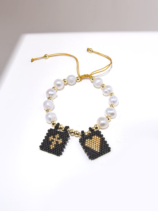 Elegant Simple Style Classic Style Cross Heart Shape Freshwater Pearl Plating Gold Plated Women's Bracelets