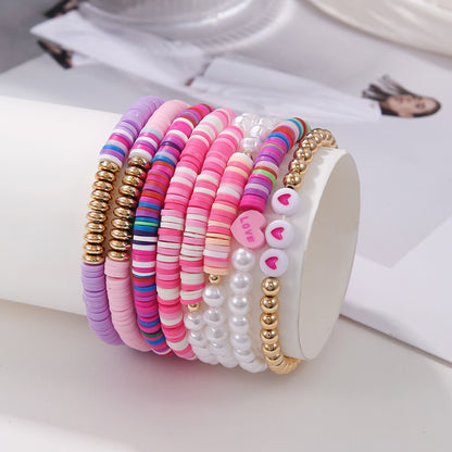 Sweet Letter Heart Shape Artificial Pearl Soft Clay Beaded Women's Bracelets