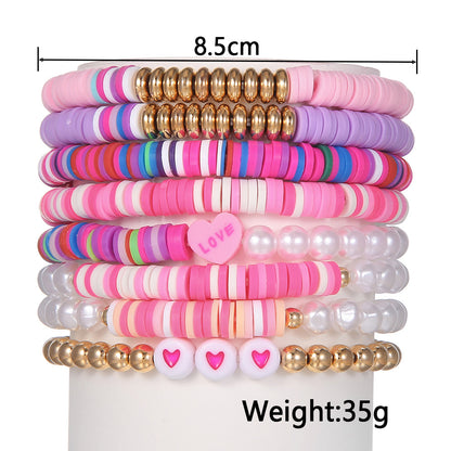 Sweet Letter Heart Shape Artificial Pearl Soft Clay Beaded Women's Bracelets