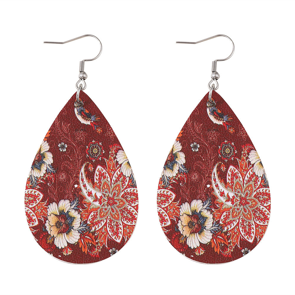 Retro Ethnic Style Water Droplets Stainless Steel Pu Leather Women's Drop Earrings