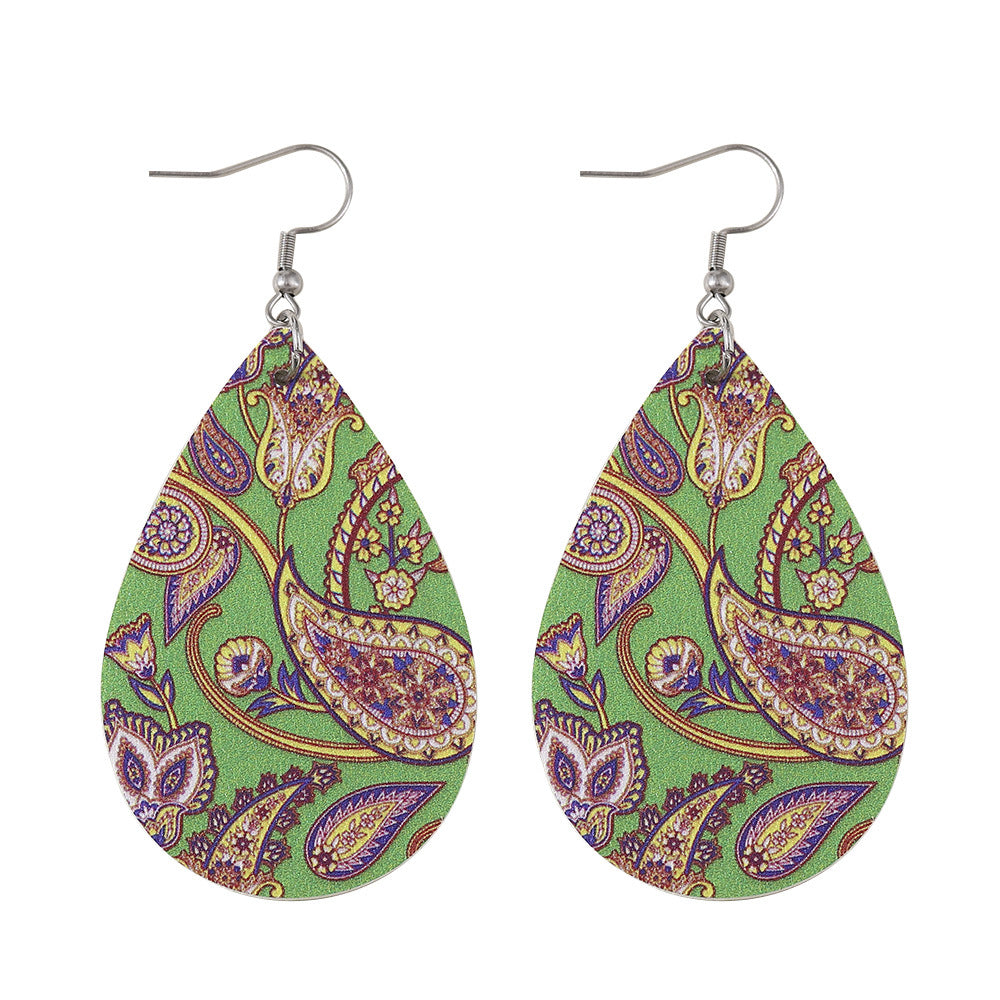 Retro Ethnic Style Water Droplets Stainless Steel Pu Leather Women's Drop Earrings