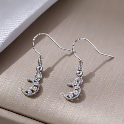 1 Pair Simple Style Moon Inlay Stainless Steel Zircon Drop Earrings