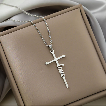 Simple Style Cross Letter Titanium Steel Plating Pendant Necklace