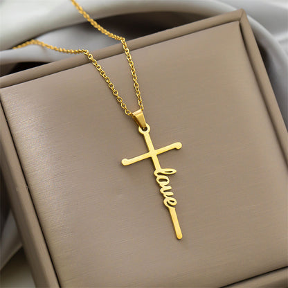 Simple Style Cross Letter Titanium Steel Plating Pendant Necklace