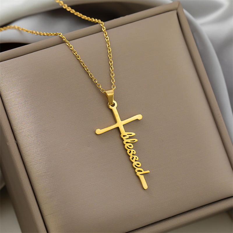 Simple Style Cross Letter Titanium Steel Plating Pendant Necklace