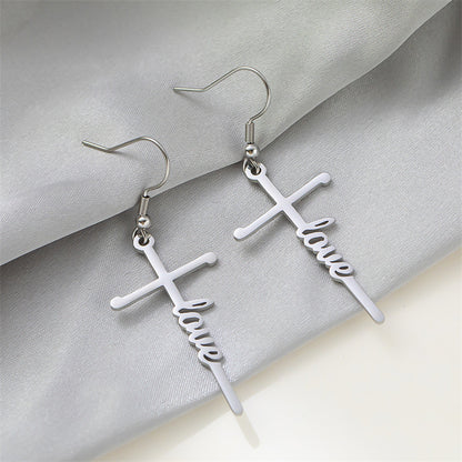 1 Pair Retro Simple Style Cross Letter Titanium Steel Drop Earrings