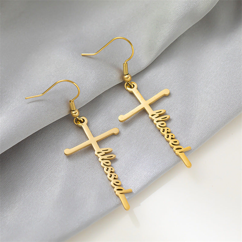 1 Pair Retro Simple Style Cross Letter Titanium Steel Drop Earrings