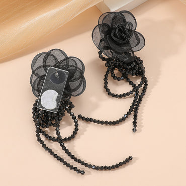 Elegant Flower Alloy Cloth Women's Drop Earrings