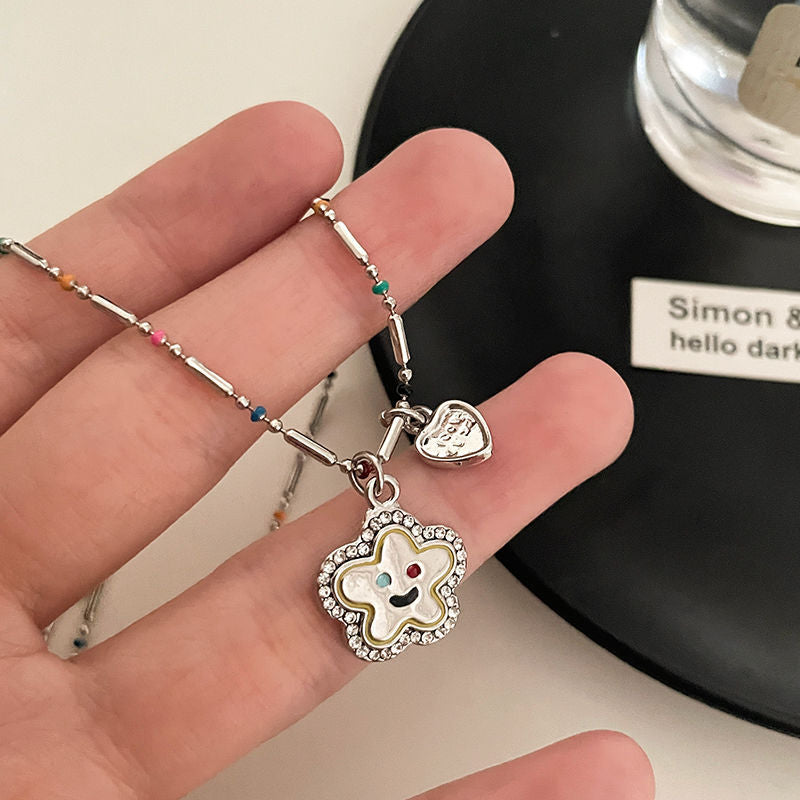 Casual Sweet Streetwear Star Flower Alloy Inlay Artificial Gemstones Women's Pendant Necklace