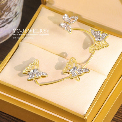 Sweet Butterfly Alloy Plating Inlay Artificial Gemstones Women's Ear Clips