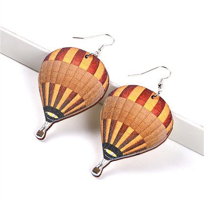 Simple Style Commute Hot Air Balloon Wood Printing Women's Drop Earrings