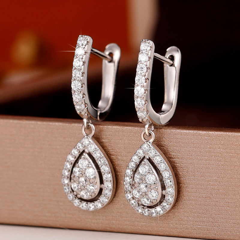 1 Pair Elegant Water Droplets Copper Inlay Zircon Earrings