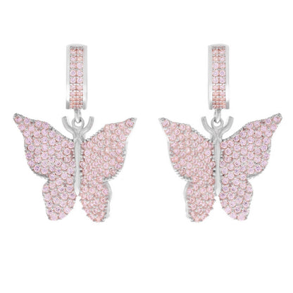 1 Pair Elegant Butterfly Copper Inlay Zircon Earrings