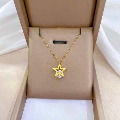 Modern Style Star Titanium Steel Plating Inlay Zircon Gold Plated Pendant Necklace