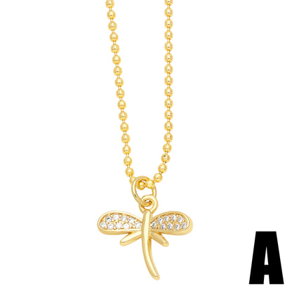 Artistic Devil's Eye Leaves Dragonfly Stainless Steel Copper Plating Inlay Zircon 18k Gold Plated Pendant Necklace