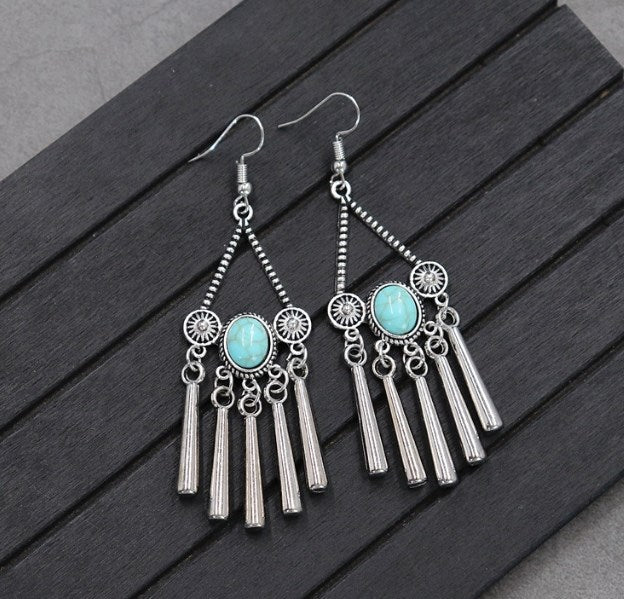 Retro Round Alloy Inlay Turquoise Women's Drop Earrings