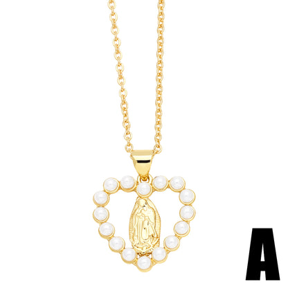 Artistic Faith Heart Shape Stainless Steel Copper Plating Inlay Beads Zircon 18k Gold Plated Pendant Necklace