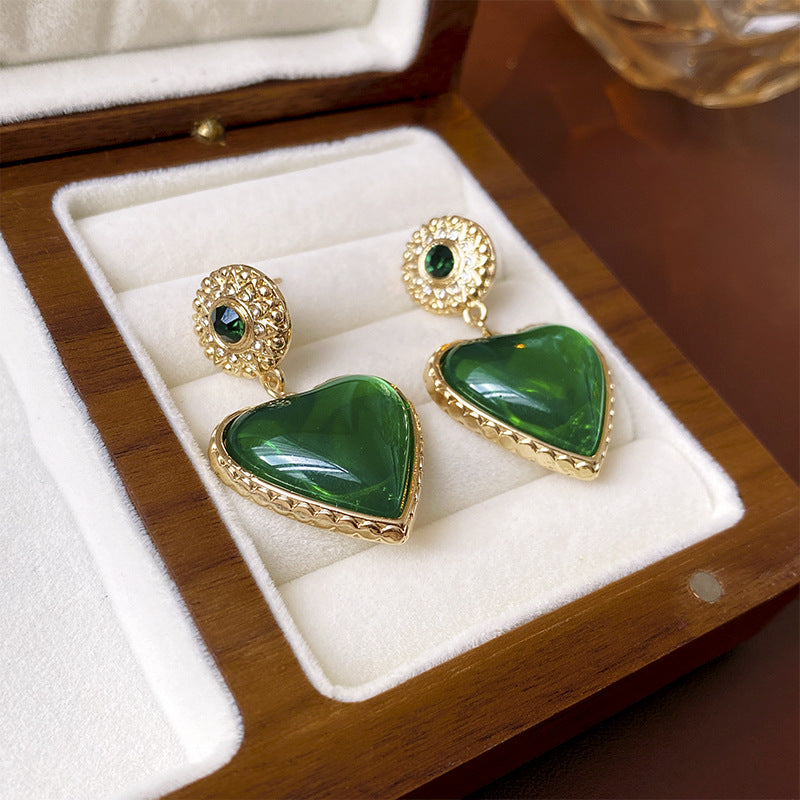 Retro Classic Style Heart Shape Alloy Plating Inlay Artificial Gemstones Women's Drop Earrings