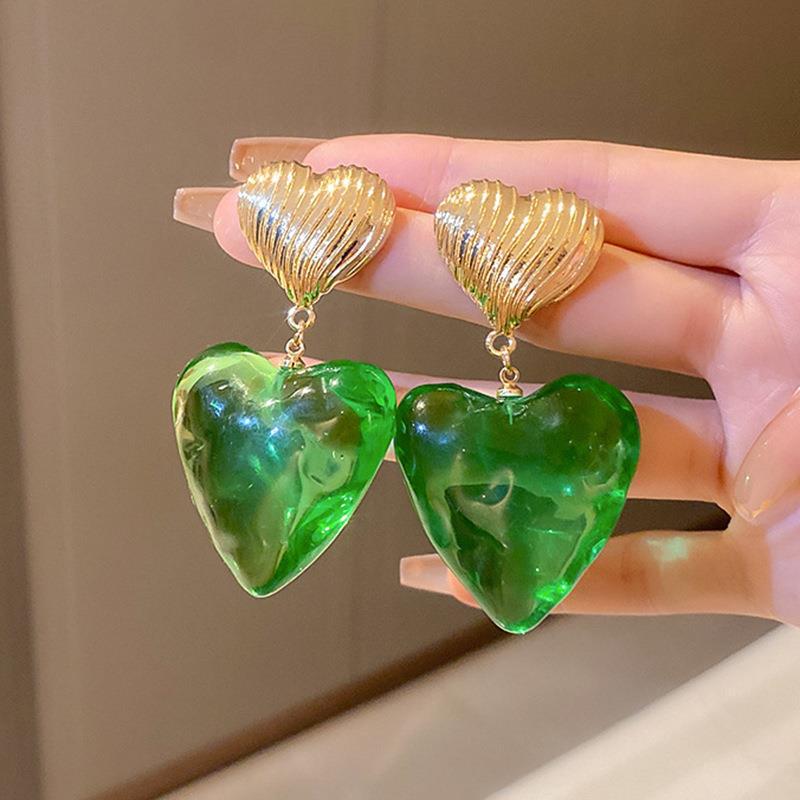 Retro Ethnic Style Heart Shape Alloy Inlay Resin Women's Drop Earrings