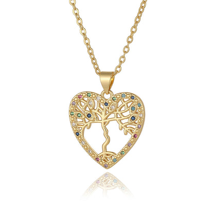 Elegant Retro Geometric Letter Heart Shape Copper Plating Inlay Zircon Pendant Necklace