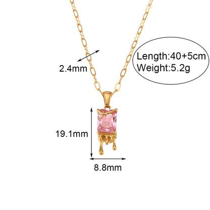 Basic Simple Style Classic Style Square Stainless Steel Plating Inlay Zircon 18k Gold Plated Earrings Necklace