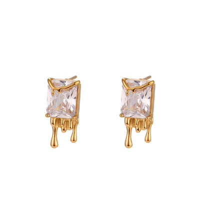 Basic Simple Style Classic Style Square Stainless Steel Plating Inlay Zircon 18k Gold Plated Earrings Necklace