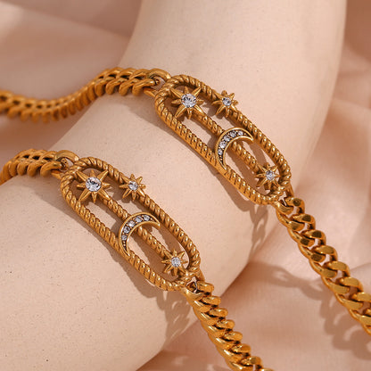 Basic Simple Style Classic Style Star Moon Stainless Steel Plating Inlay Rhinestones 18k Gold Plated Bracelets Necklace