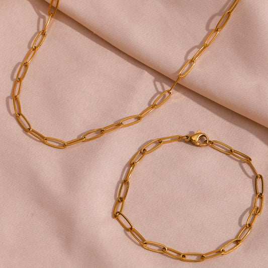 Wholesale Elegant Retro Solid Color Stainless Steel Plating 18k Gold Plated Bracelets Necklace