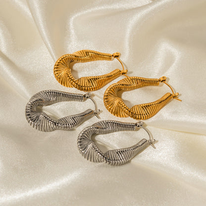 1 Pair Modern Style Solid Color Spiral Stripe Plating Stainless Steel Titanium Steel 18k Gold Plated Hoop Earrings