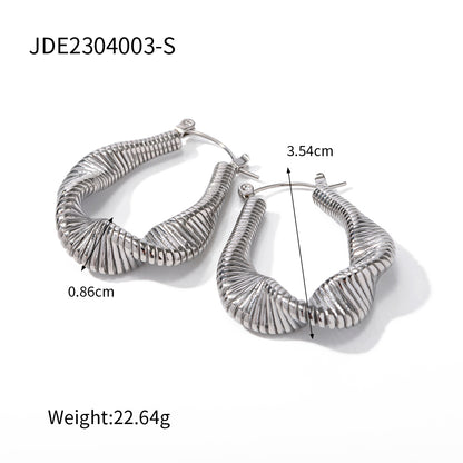 1 Pair Modern Style Solid Color Spiral Stripe Plating Stainless Steel Titanium Steel 18k Gold Plated Hoop Earrings