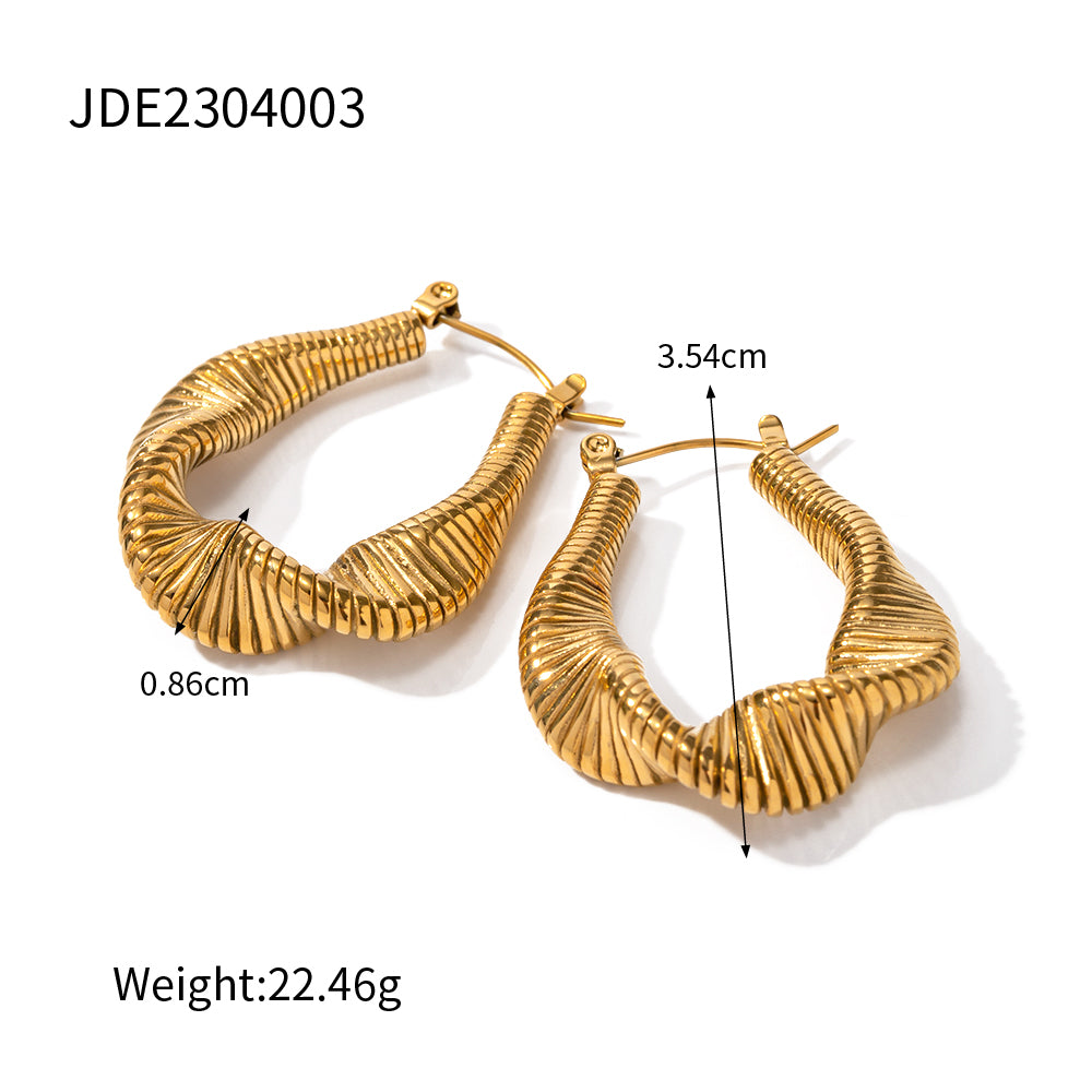 1 Pair Modern Style Solid Color Spiral Stripe Plating Stainless Steel Titanium Steel 18k Gold Plated Hoop Earrings