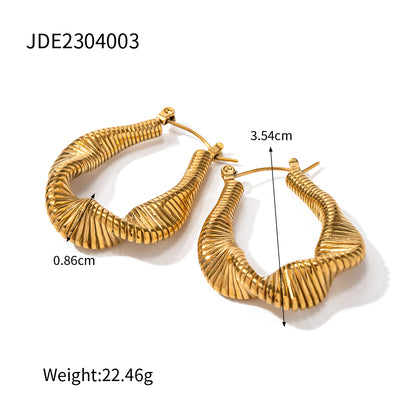 1 Pair Modern Style Solid Color Spiral Stripe Plating Stainless Steel Titanium Steel 18k Gold Plated Hoop Earrings