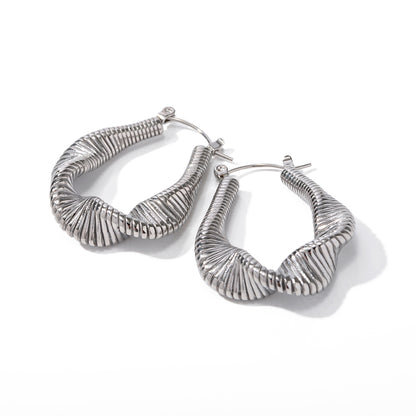 1 Pair Modern Style Solid Color Spiral Stripe Plating Stainless Steel Titanium Steel 18k Gold Plated Hoop Earrings