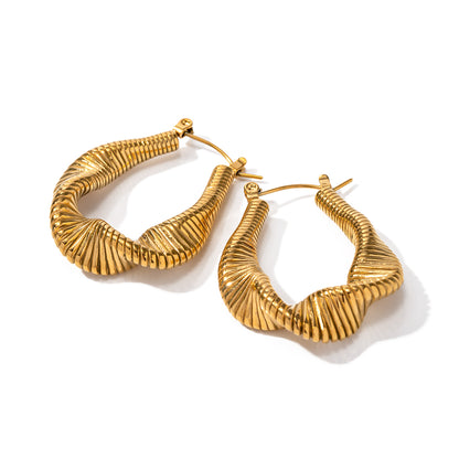 1 Pair Modern Style Solid Color Spiral Stripe Plating Stainless Steel Titanium Steel 18k Gold Plated Hoop Earrings