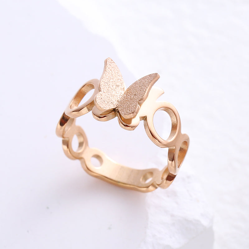 Simple Style Butterfly Stainless Steel Plating Inlay Rhinestones 24k Gold Plated Rings