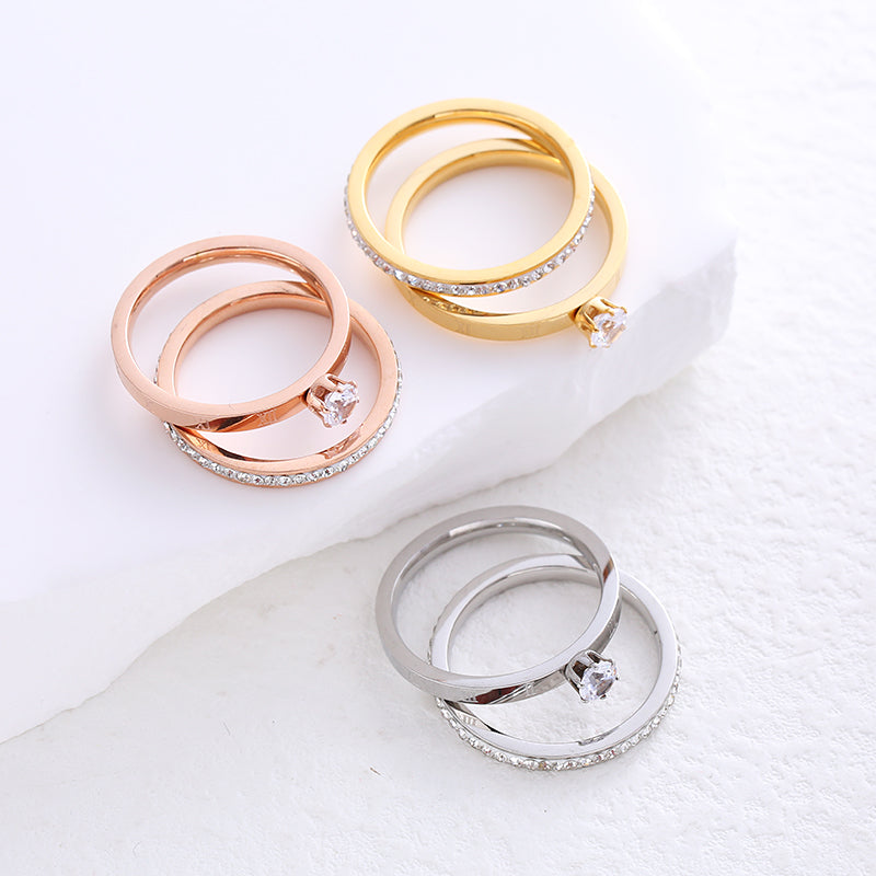 Simple Style Solid Color Stainless Steel Plating Inlay Zircon 24k Gold Plated Rose Gold Plated Rings