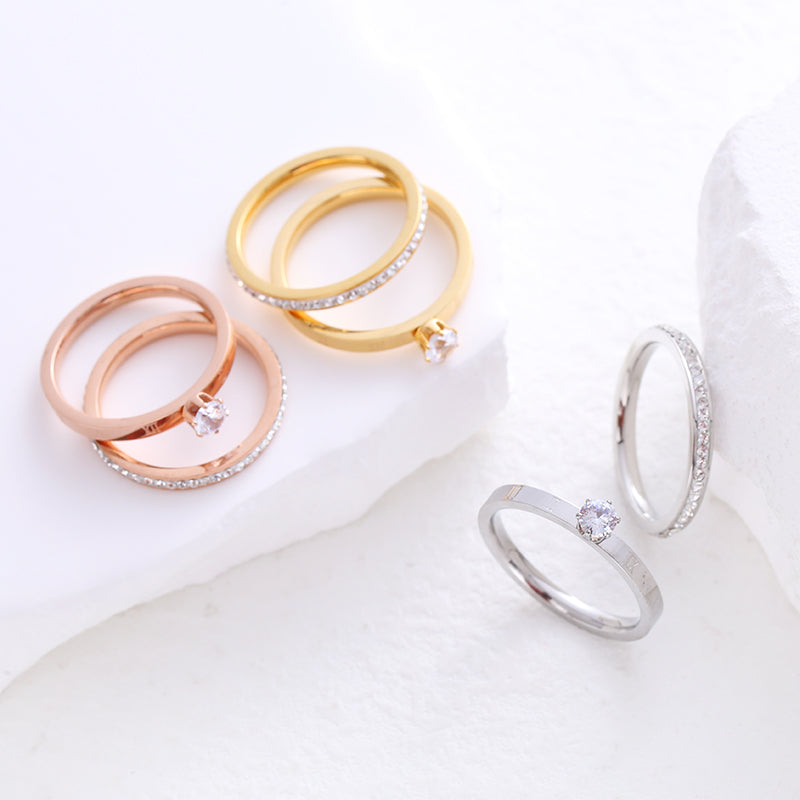 Simple Style Solid Color Stainless Steel Plating Inlay Zircon 24k Gold Plated Rose Gold Plated Rings