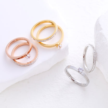 Simple Style Solid Color Stainless Steel Plating Inlay Zircon 24k Gold Plated Rose Gold Plated Rings