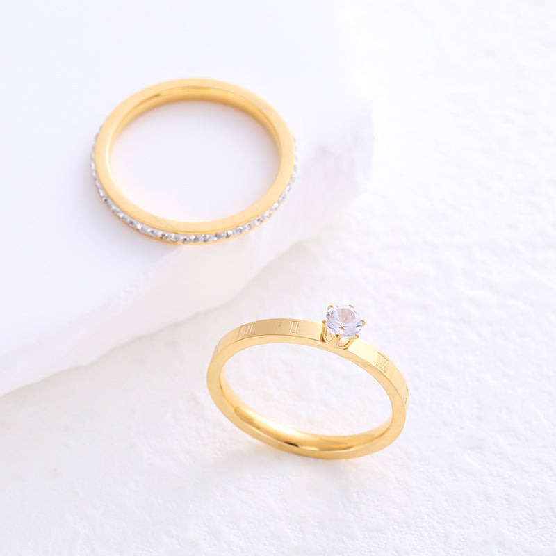 Simple Style Solid Color Stainless Steel Plating Inlay Zircon 24k Gold Plated Rose Gold Plated Rings